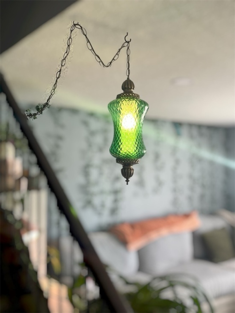 Vintage 1960's Siren Green MidCentury Pendant Light Excellent Condition Rewired